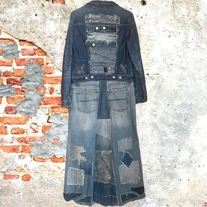 Upcycled Arizona Jean Company patched distressed denim jean jacket duster